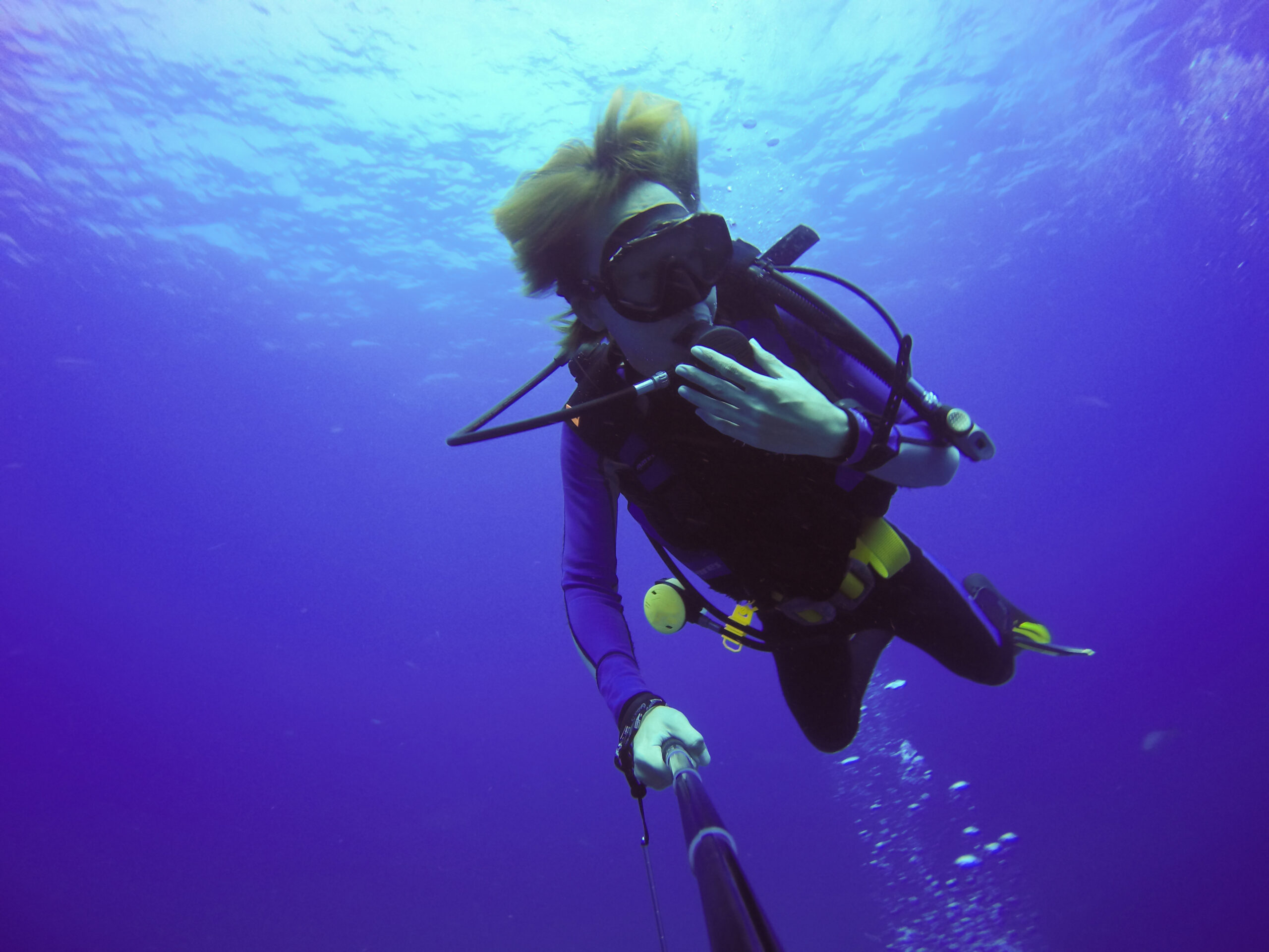 Underwater scuba diving selfie shot with selfie stick